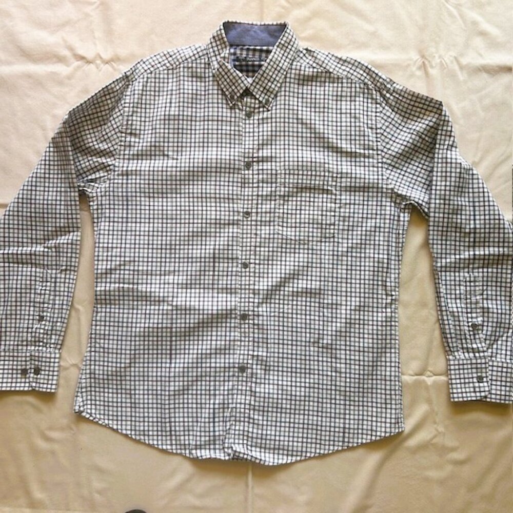 Dunnes Mens Shirt L Blue Wine Plaid Button up Long Sleeves